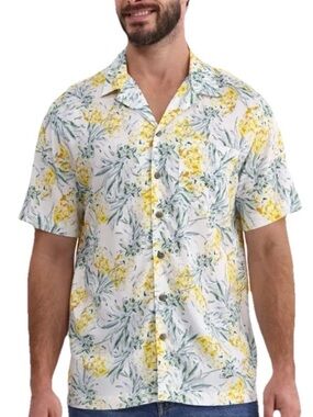 Men's White Floral Short-Sleeve Button-Up Shirt - XL